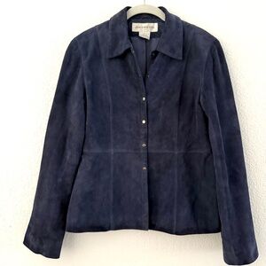 JONES NEW YORK Women’s Navy Blue Suede Snap Shirt Size 4 Small